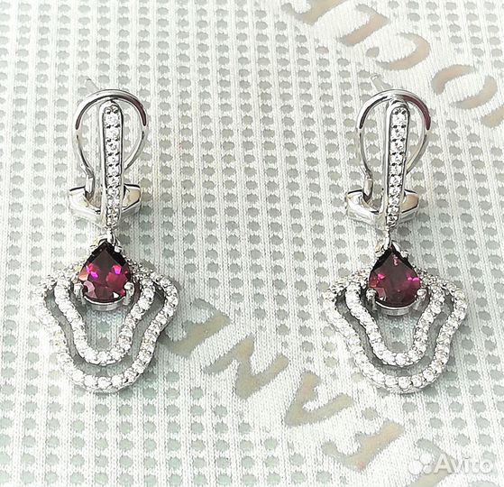 Серьги серебро родолит С192