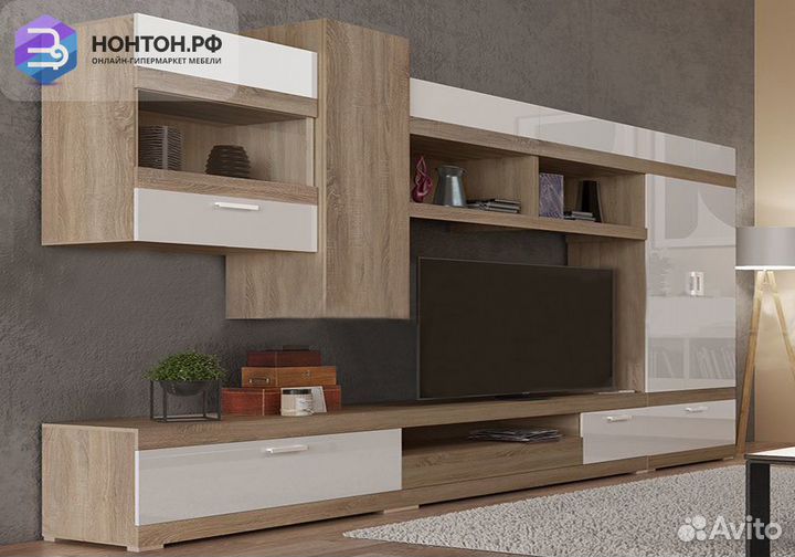 Стенка Аванта №2 белый глянец / дуб сонома