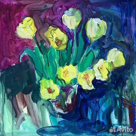 Картина акрилом «Тюльпаны»
