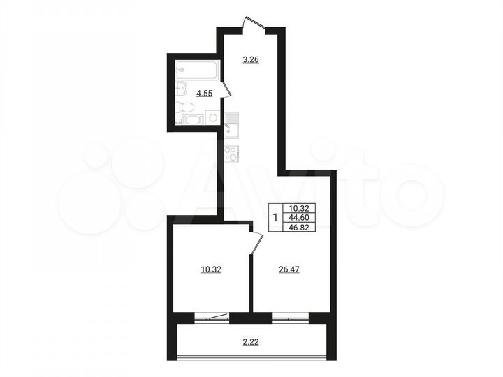 1-к. квартира, 46,8 м², 6/9 эт.