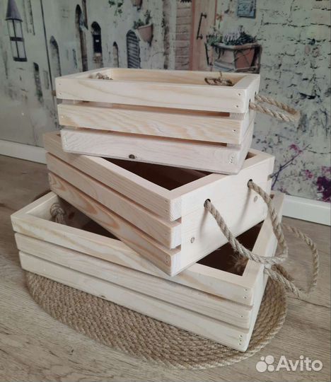 Набор из 3х деревянных ящиков для интерьера