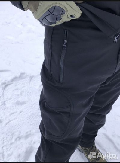 Тактический Костюм SoftShell Черный на флисе