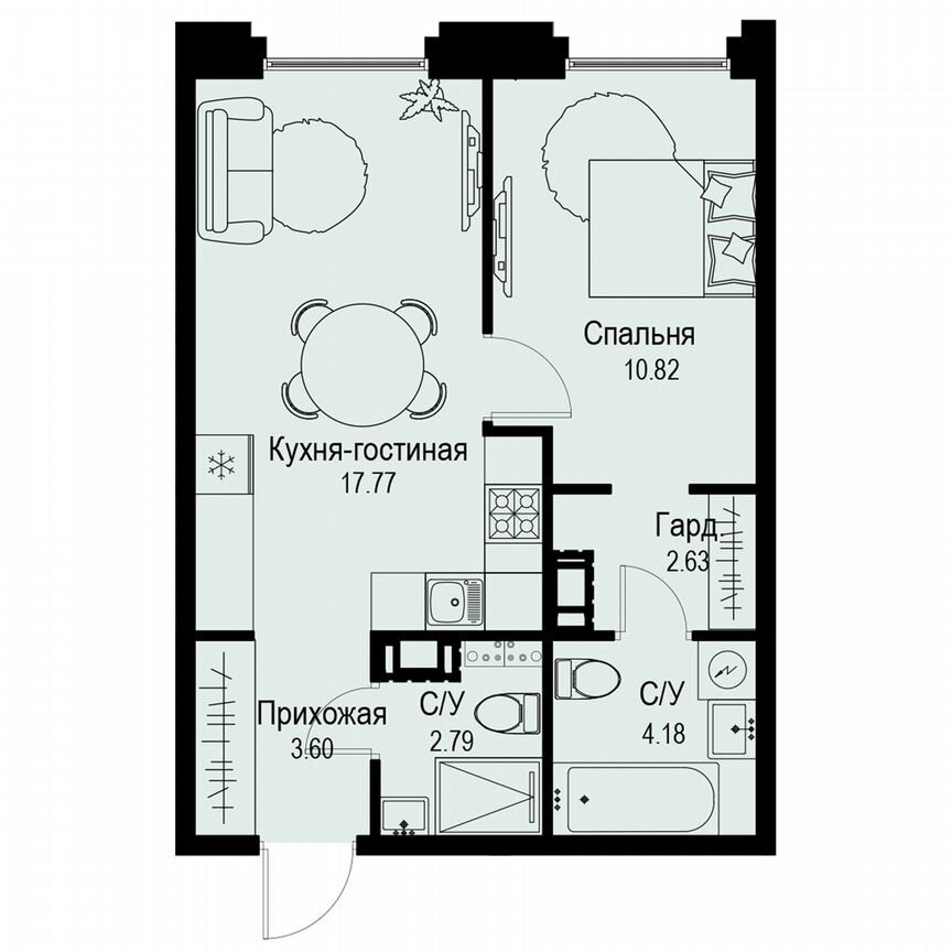 1-к. квартира, 41,8 м², 3/6 эт.