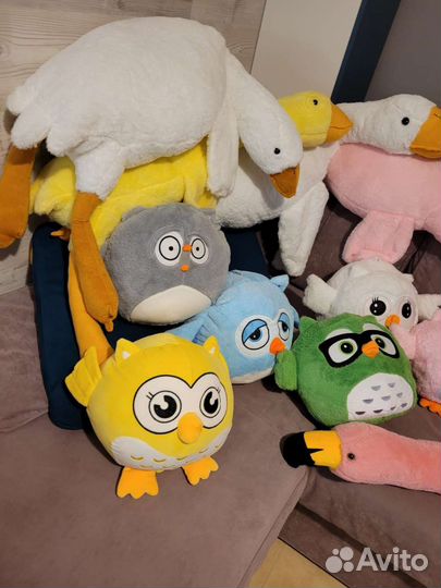 Гусь, сова с пледом, фламинго