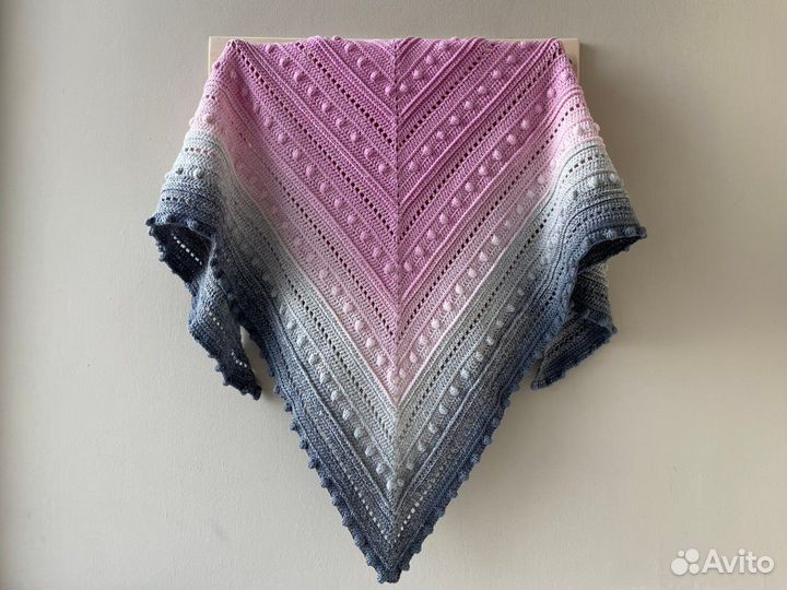Шаль вязаная крючком палантин бактус треугольная