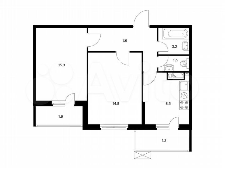 2-к. квартира, 54,6 м², 7/25 эт.