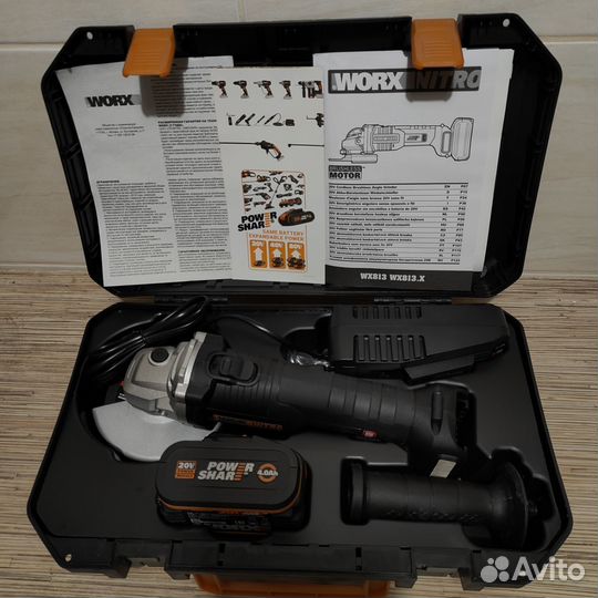 Болгарка бесщёточная worx 115 мм 20В 4ач 1 WX813