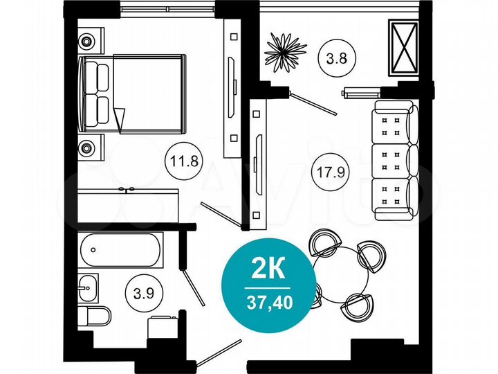 1-к. апартаменты, 34,8 м², 3/10 эт.