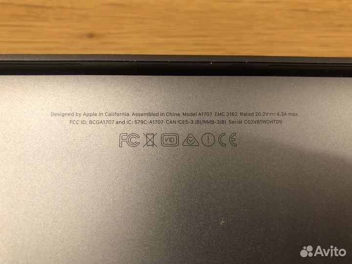 Apple macbook pro 15 2017 a1707