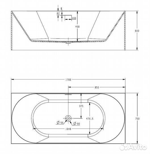 Отдельностоящая Акриловая ванна abber AB9281