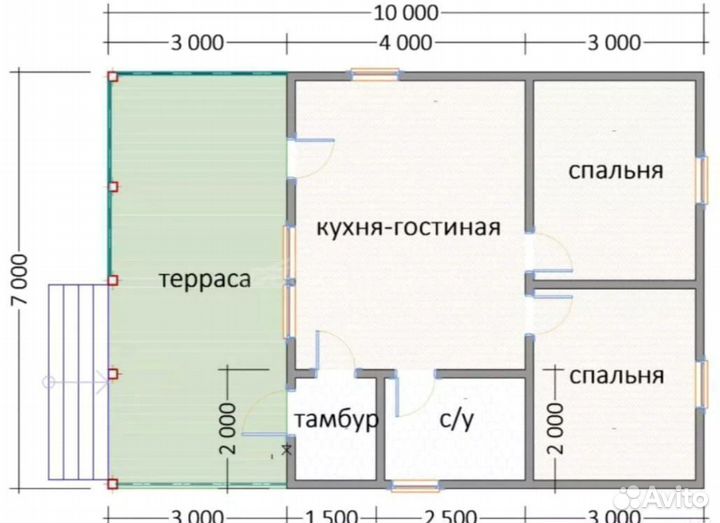 Дачный каркасный дом 10х7м