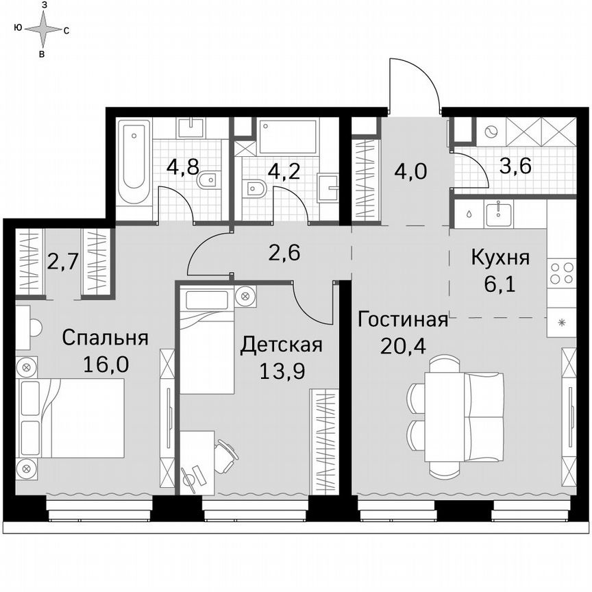 2-к. квартира, 78,3 м², 40/49 эт.