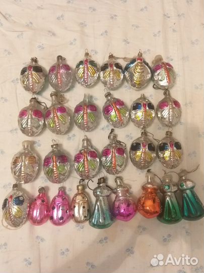 Елочные игрушки СССР Насекомые, пингвины, лягушки