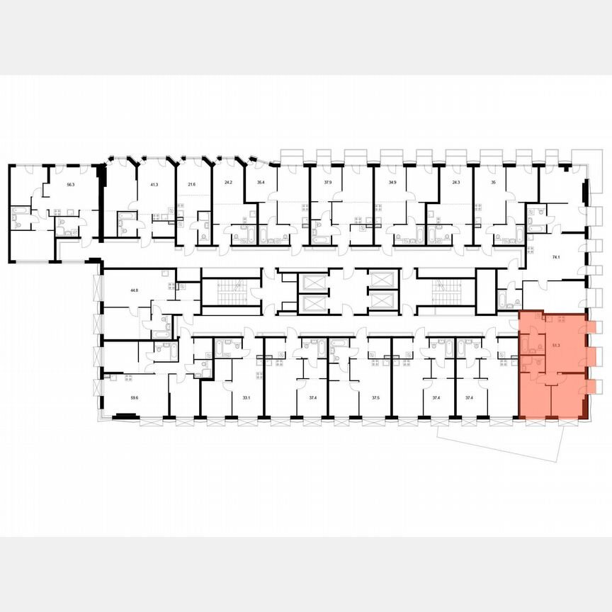 2-к. квартира, 51,3 м², 2/30 эт.
