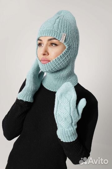 Балаклава, рукавицы вязаные, комплект