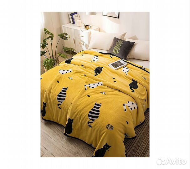 Покрывало Funfur Коты 180х200 см Желтый
