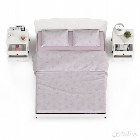 Кровать Валенсия 1600 с ортопедическим основанием и двумя тумбочкаами, цвет белый шагрень