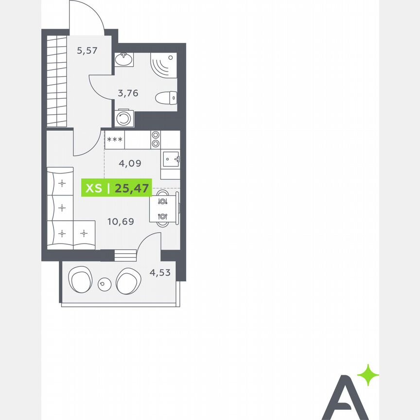 Квартира-студия, 25,5 м², 6/12 эт.