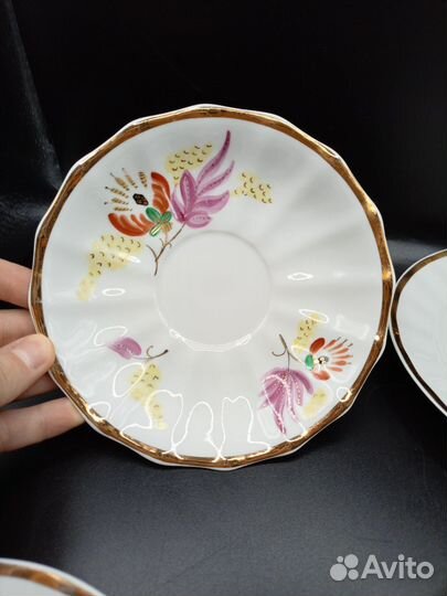 Блюдца Тарелки Пурпурный лист Фарфор Вербилки СССР