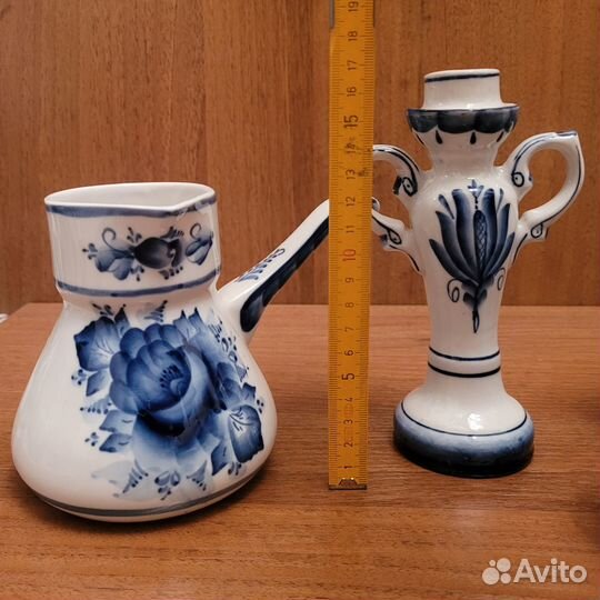 Турка, чайник, подсвечник фарфоровые гжель