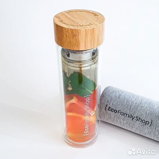 Термос со стеклянной колбой и заварником