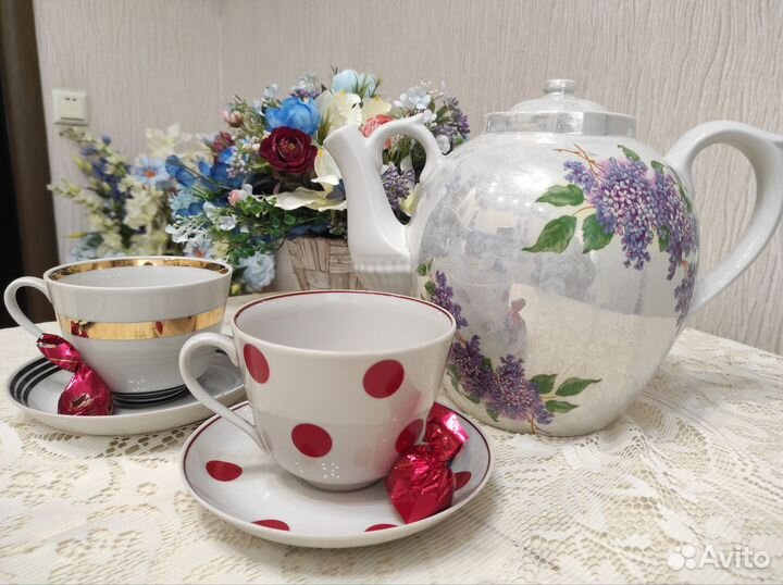 Фарфор чайник чайные пары Дулево