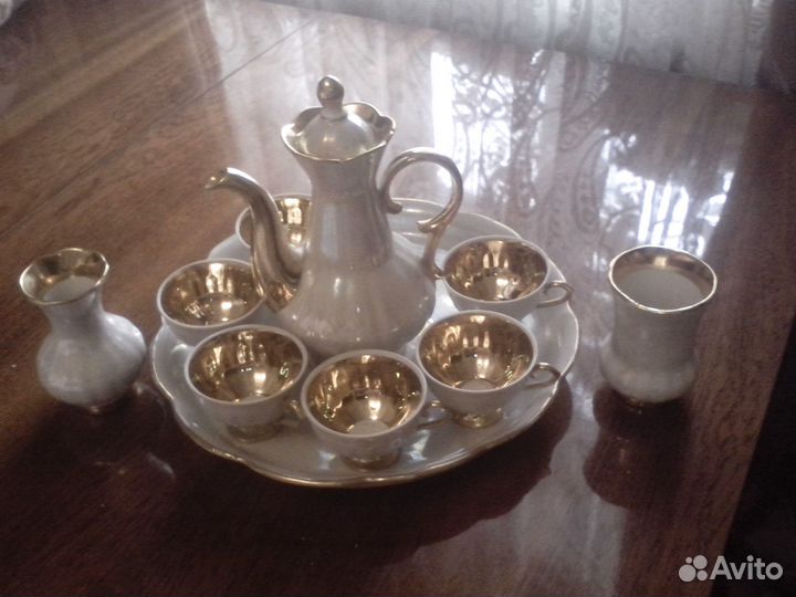 Кофейный сервиз СССР позолоченный фарфоровый