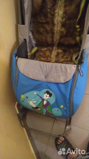 Детские санки коляска с колесами б/у