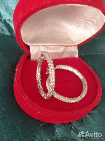 Серьги кольца серебро с фианитами