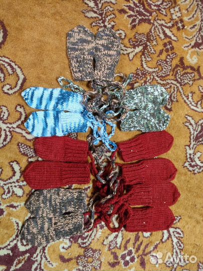 Варежки детские вязанные шерстяные теплые 6-24 мес