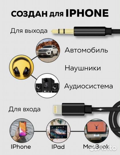Кабель для iPhone aux лайтнинг