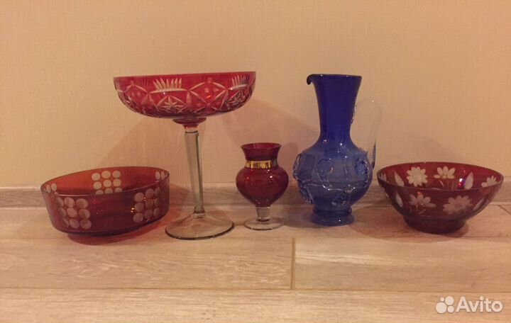 Ваза,салатники,кувшин ссср(цветное стекло)