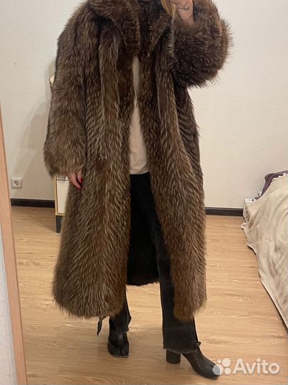 Шуба винтажная натуральный мех енота
