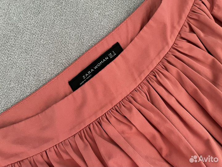 Zara розовая миди юбка баллон S 42 44 солнце