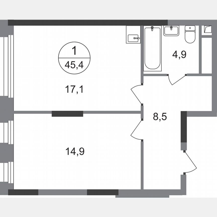 1-к. квартира, 45,4 м², 2/17 эт.