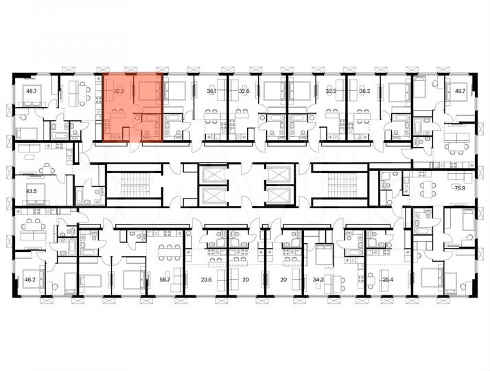 1-к. квартира, 32,5 м², 24/25 эт.