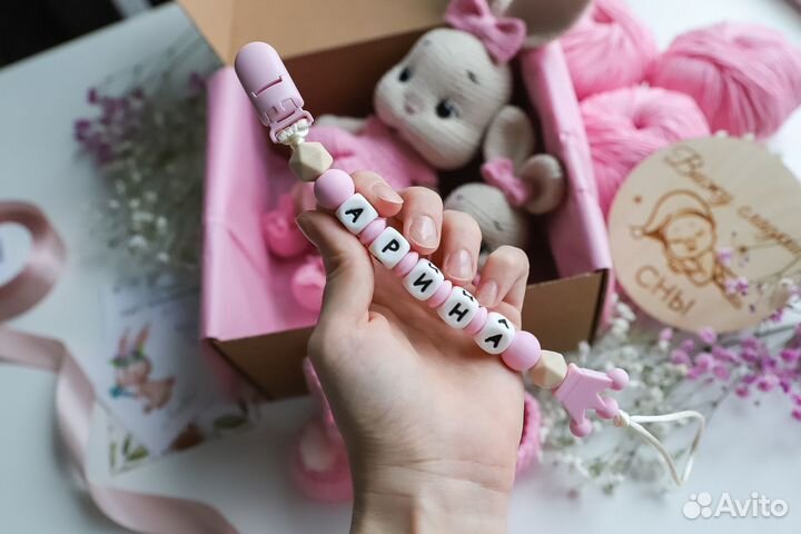 Вязаная игрушка, погремушка, пинетки, держатель