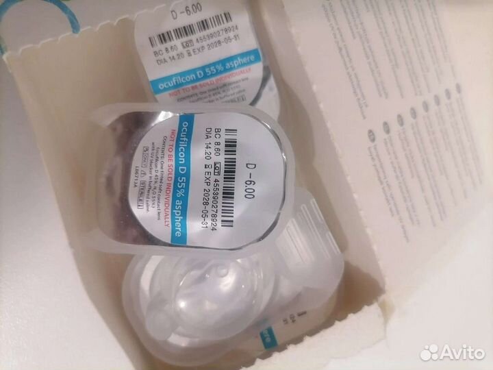 Линзы контактные.2 пары На 1 месяц. -6