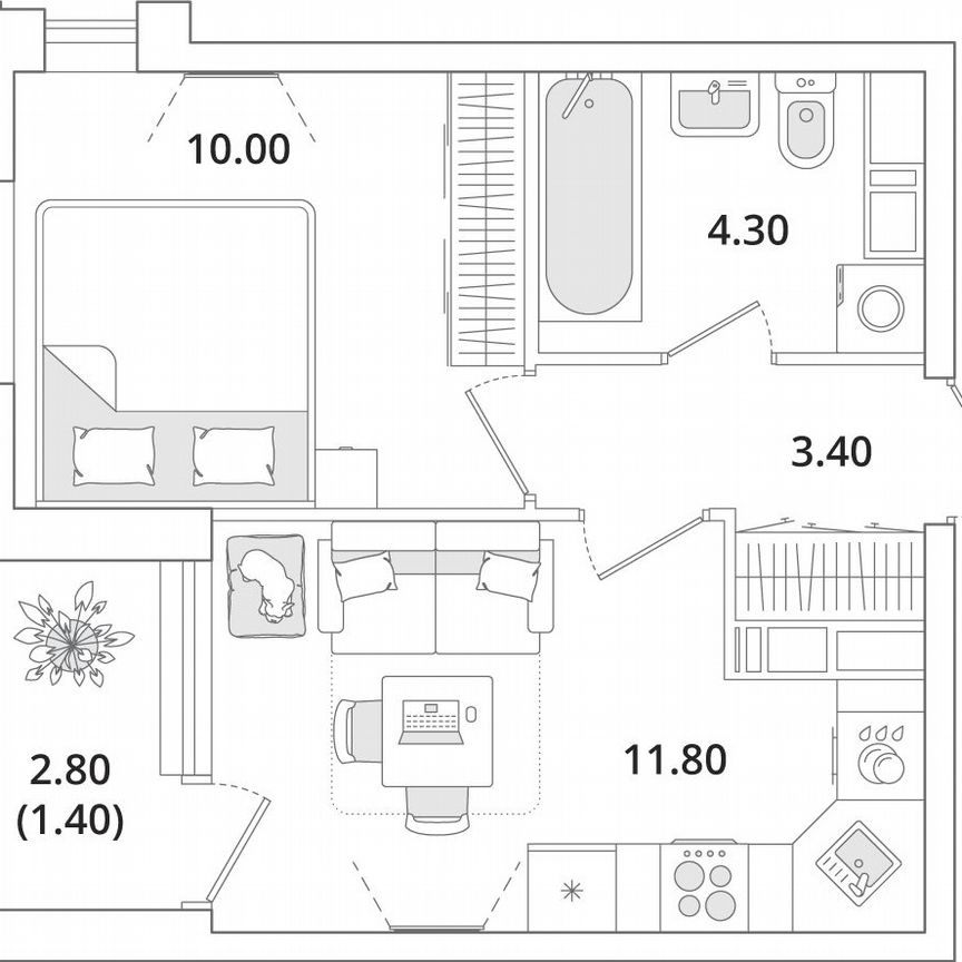 1-к. квартира, 31,1 м², 13/13 эт.