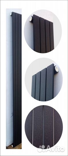 Чёрный. Вертикальный трубчатый радиатор. Высокий