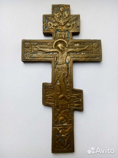 Крест-распятие меднолитой 18-19 век. Эмали