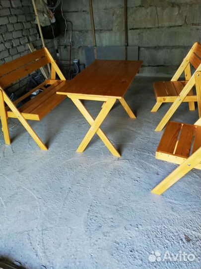 Стол, стул, скамейка и 2 табурета складные, турист