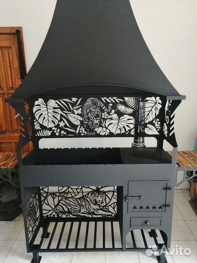 Мангал с печью под казан с вытяжкой