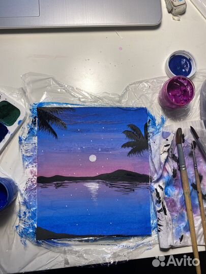 Картина небо, море, пальмы