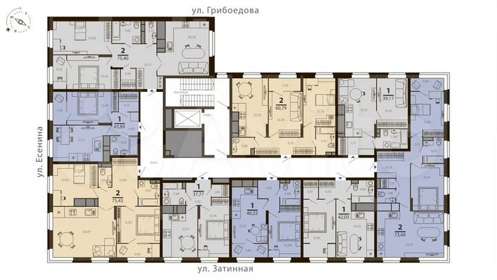 2-к. квартира, 73,5 м², 4/7 эт.