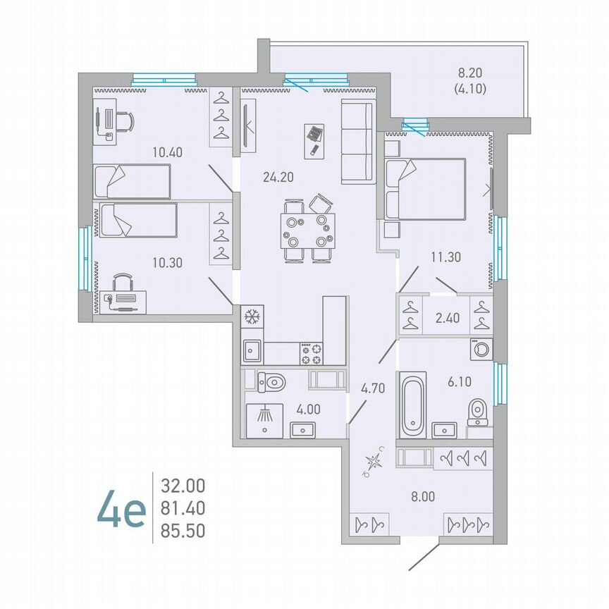 3-к. квартира, 85,5 м², 3/17 эт.