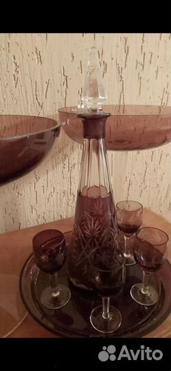 Штоф рюмки ваза для фруктов марганец хрусталь