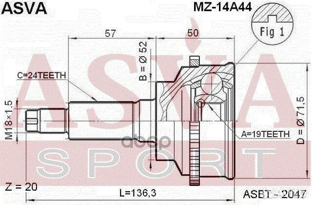 Шрус наружный 19x52x24 MZ-14A44 asva