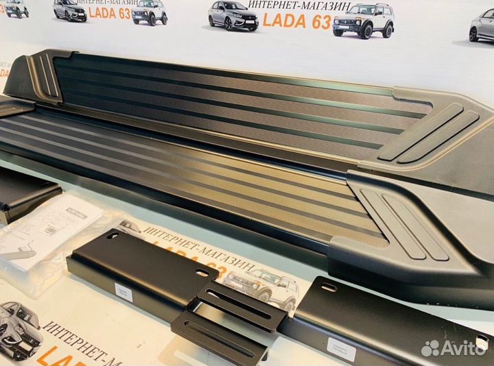 Пороги алюминиевые Rival Black для Нива Легенд