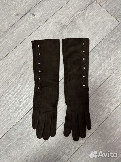 Перчатки женские замшевые коричневые